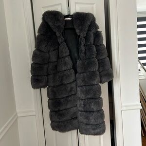 Faux Fur Midi Coat Size Small